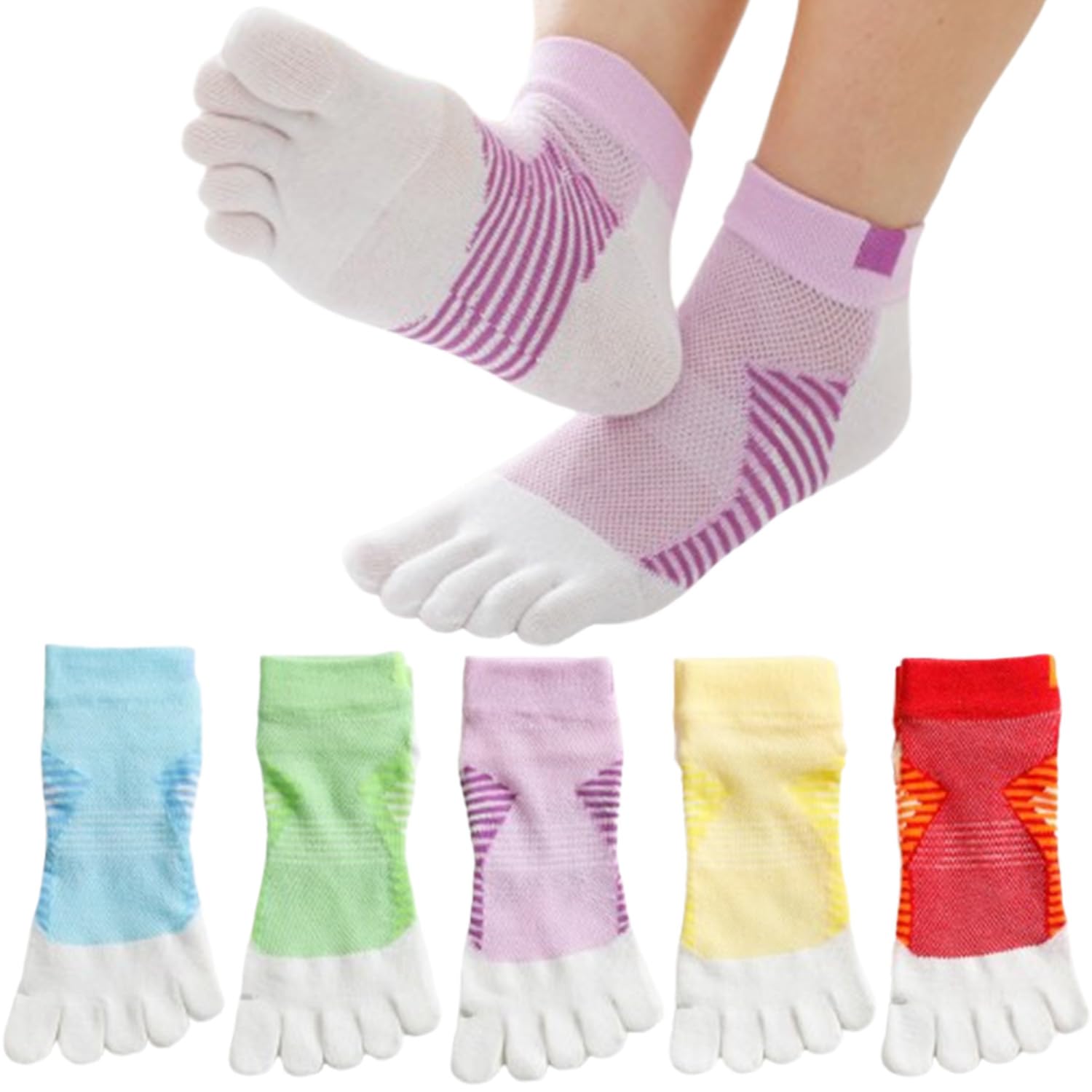 

Set in 5 Suitable for All Cute Socks 5 5 Pairs Ech.Apr Women s Five-Toe Socks, 5-Pair Colors, Breathable, Anti-Odor, Exercise, Yoga, Seasons,