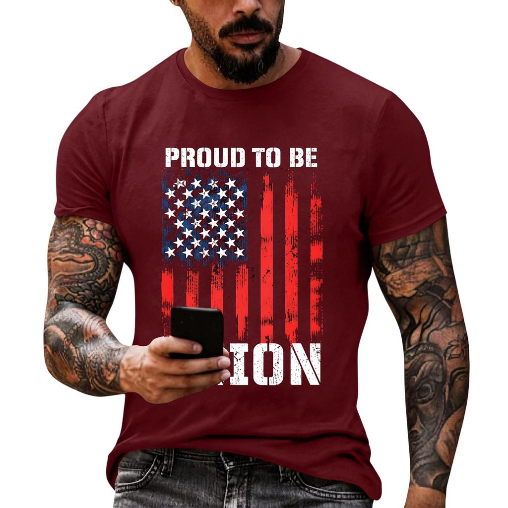 Men's Loose Fit Short Sleeve Casual T Shirt Labor Day Printed Graphic Tee Crew Neck Comfortable Top for Everyday Wear