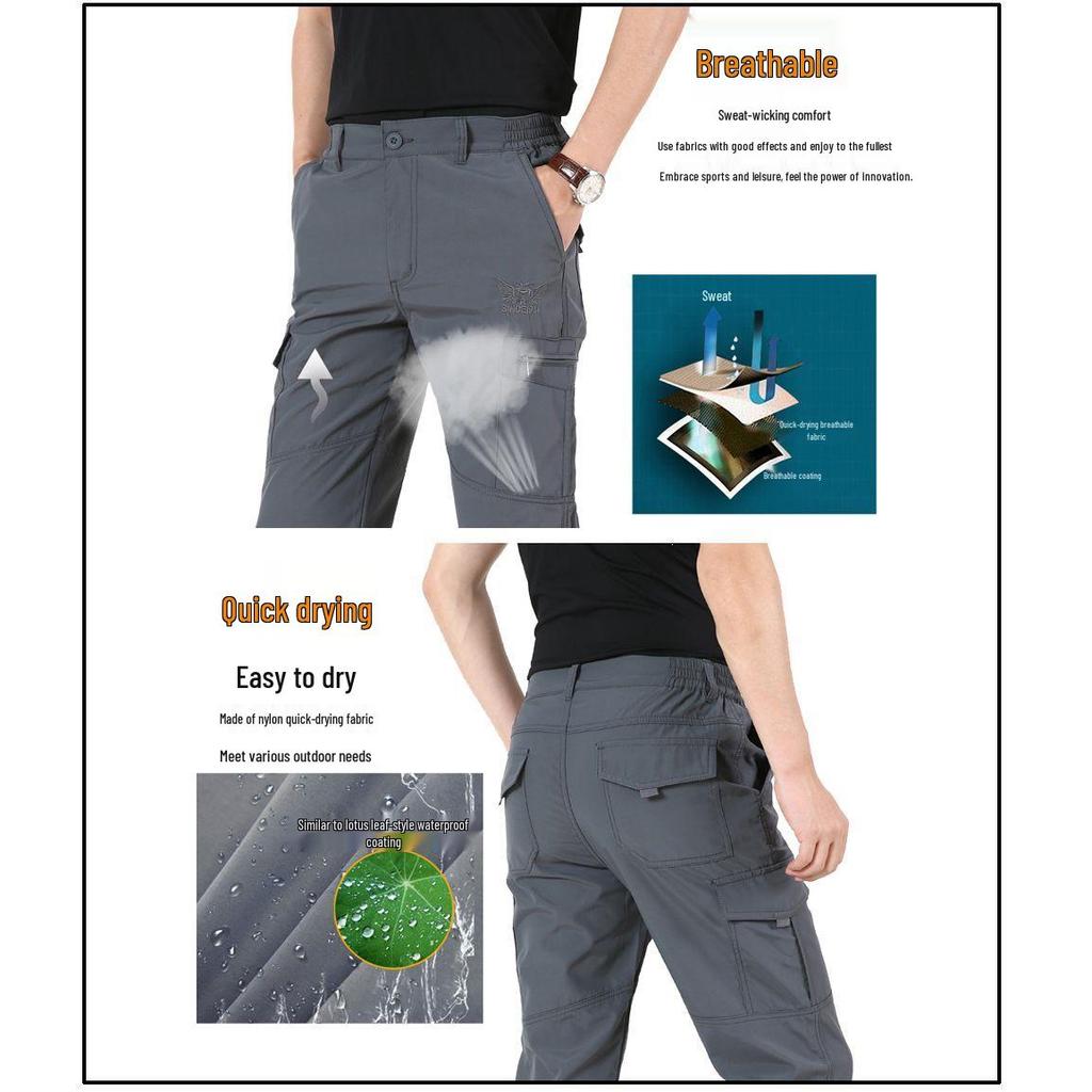 Men's Water-Repellent Quick-Dry Multi-Pocket Cargo Climbing Pants - Plus Size, Elastic, Outdoor Sports