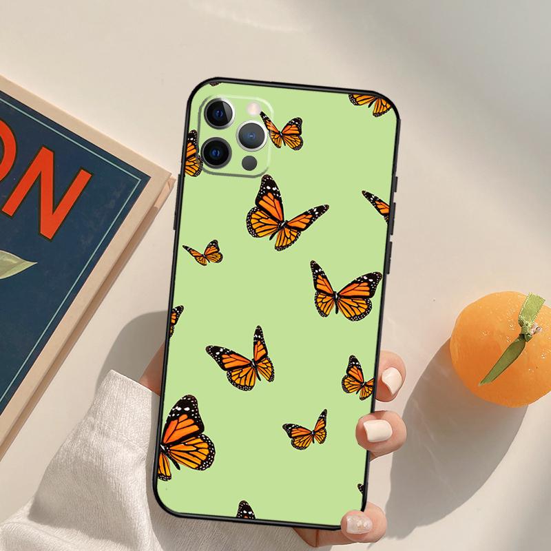 Cute Aesthetic Butterfly Funda Case For iPhone 16 15 14 Pro Max 11 12 13 Pro Max Mini XR 16 15 Plus 16e Phone Cover