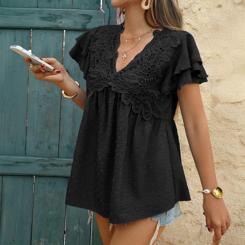 Spring 2025 Summer European and American Cross-Border Leisure Loose Holiday Style Jacquard Polka Dot V-neck Short sleeve Shirts Cardigan