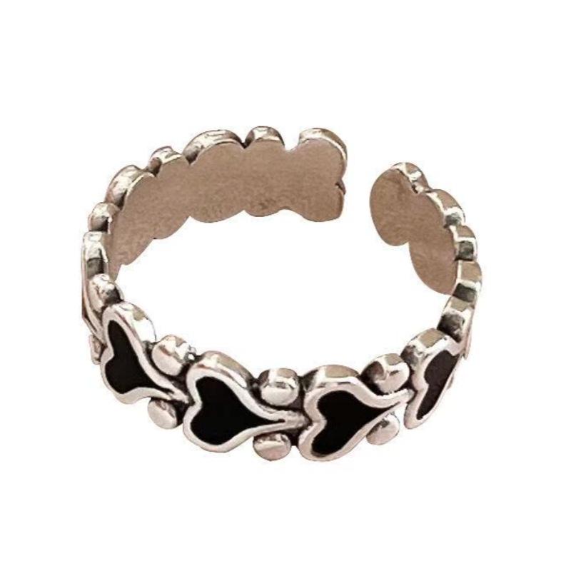 

Yintai Fei Silver Heart Adjustable Ring - Black Korean Women s Fashion Adjustable Open Band