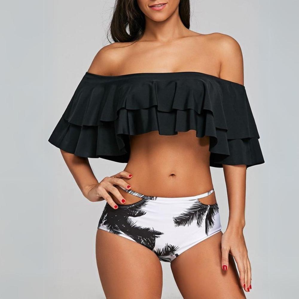 Costum de baie bikini din două piese, volan spaniol, talie înaltă, mărimea L Costum de baie bikini din două piese, volan spaniol, talie înaltă, mărimea M