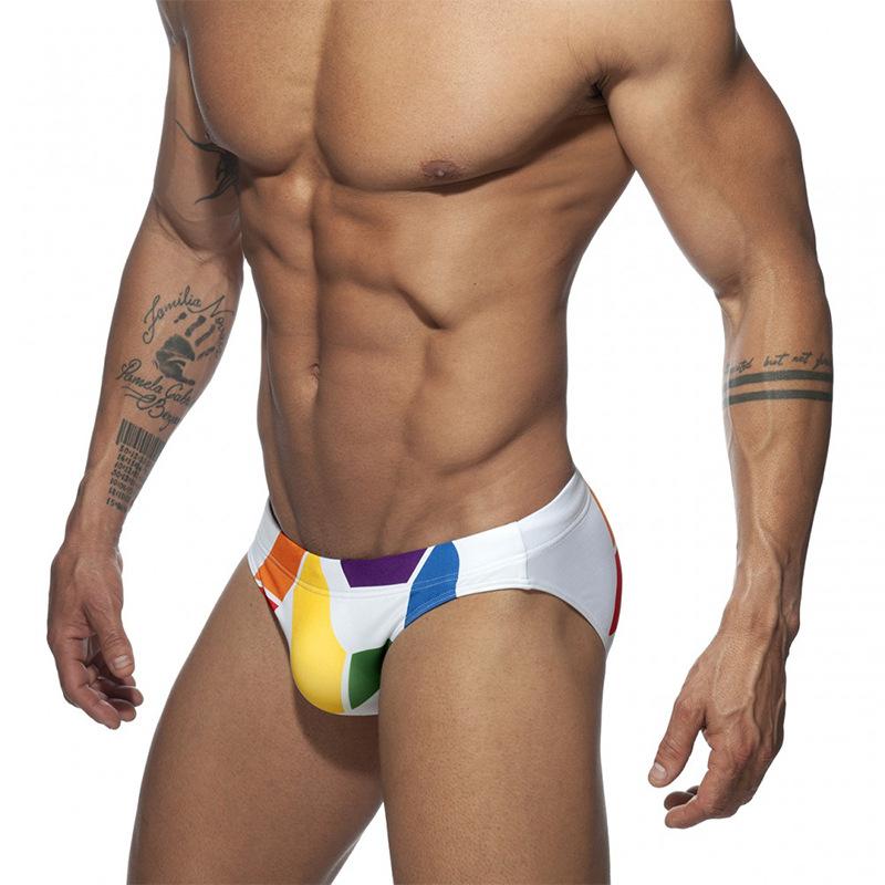 Men's Swimming Trunks Low Waist Printed Triangular Swimming Trunks Tight Tie Up Swimsuit Men's Cup Anti Embarrassing Shorts