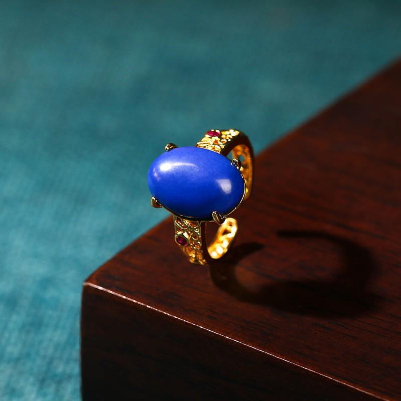 

Открытое кольцо из натурального халцедона с золотым покрытием - Простое, полое кольцо для женского стиля Adjustable Open