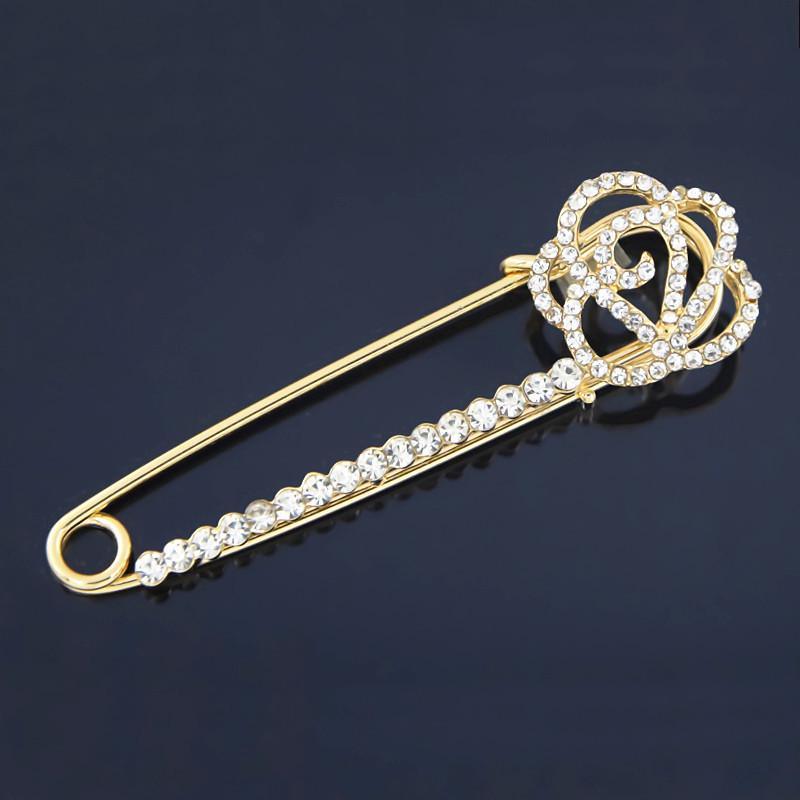 Korean Style Gold Rose Rhinestone Brooch Pin for Scarves and Gowns