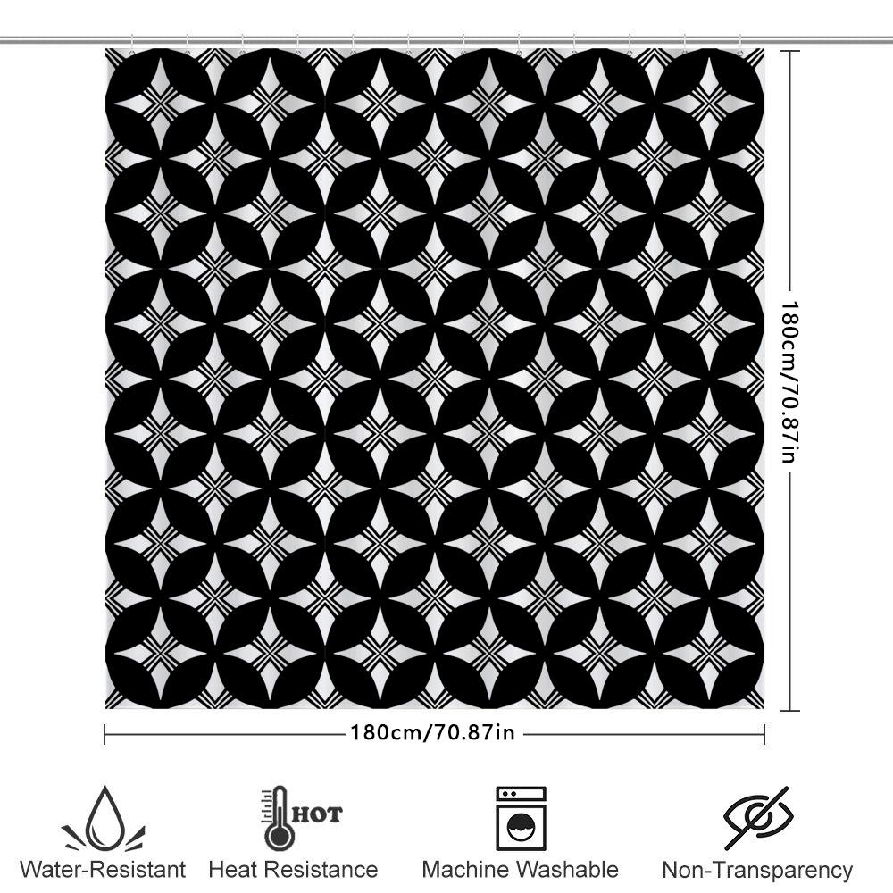 Stylish Black White Geometric Pattern Shower Curtain For Bathroom Decor Printed Waterproof Fabric, Size: 180X240Cm.