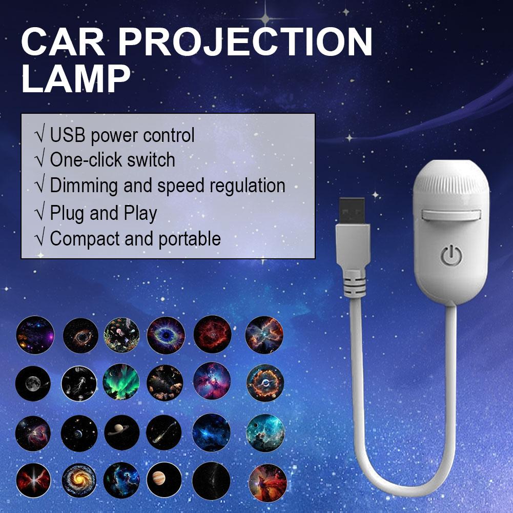 Car Projection Lamp 2-in-1 Galaxy Projector Night Light 360° Adjustable Starry Sky Lamp With Multiple Projection Films &HD Image