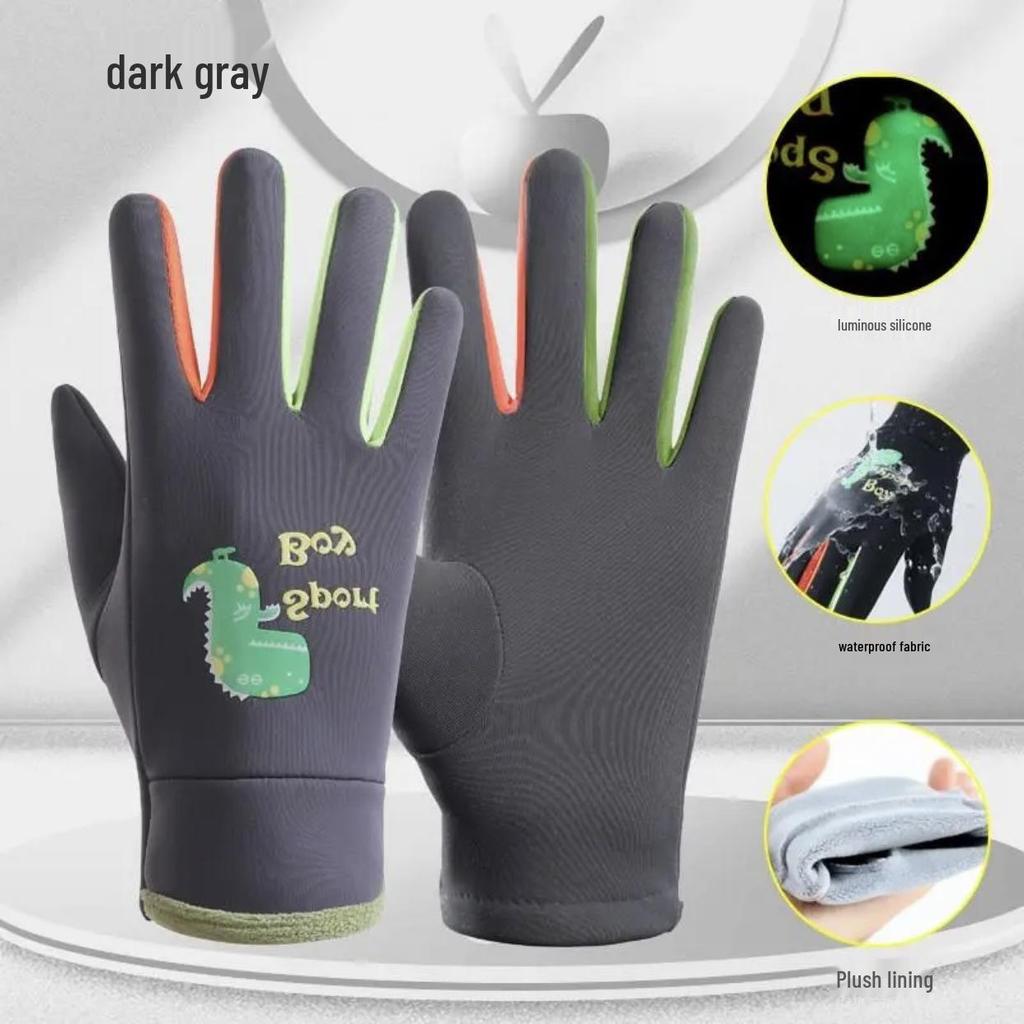 New Autumn & Winter Waterproof Children's Dinosaur Glow Gloves - Plush, Warm, Outdoor Snow Play