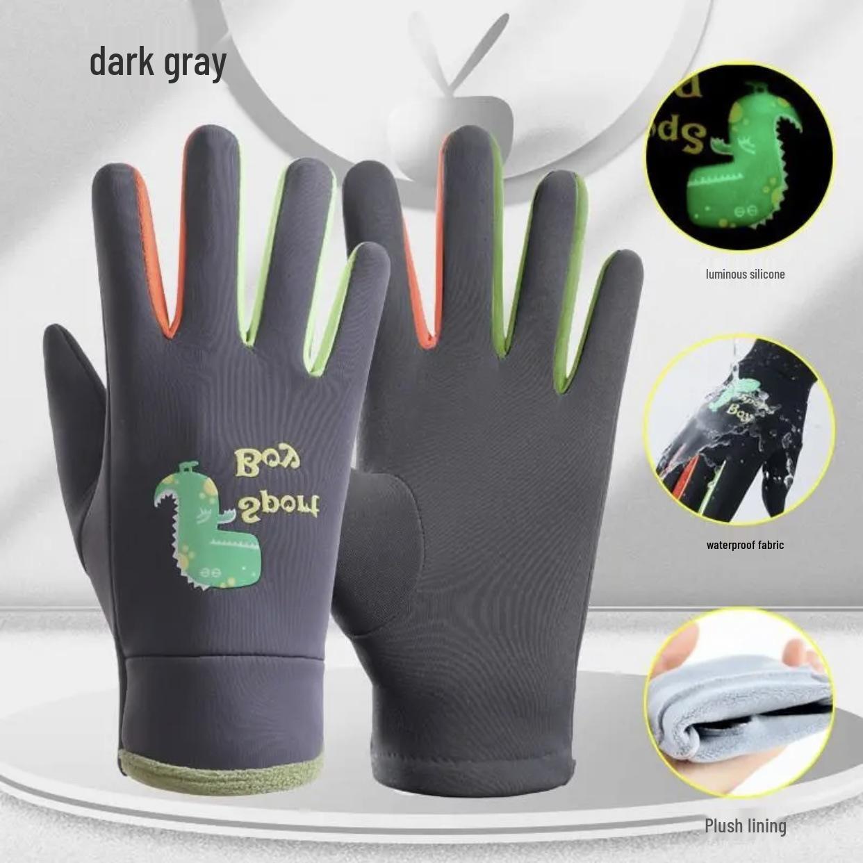 

New Autumn & Winter Waterproof Children s Dinosaur Glow Gloves - Plush, Warm, Outdoor Snow Play M [3-8 years old]