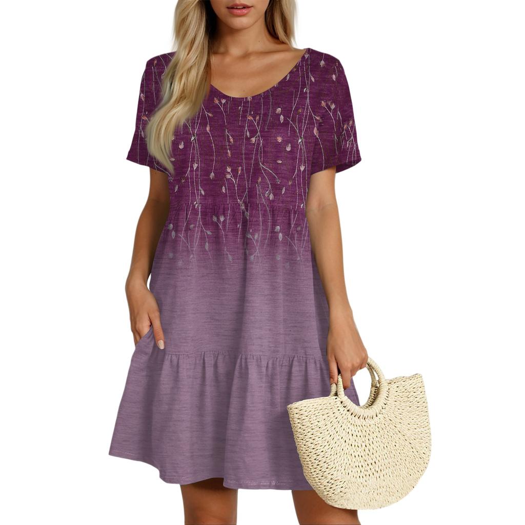 Women's Casual Fashion Round Neck Neck Short Sleeve Vintage Cake Dress