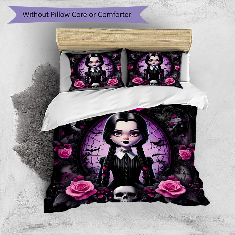 3pcs Addams Family Wednesday3 Design Cover Set - HD Printed Bedding with 1 Cover and 2 Pillowcases - Perfect for Home and Dorm Decor
