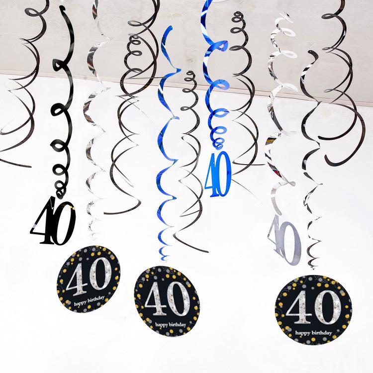 Birthday Party Spiral Hanging Decorations Set - 12 Pieces for 30th, 40th, 50th, 60th Celebrations