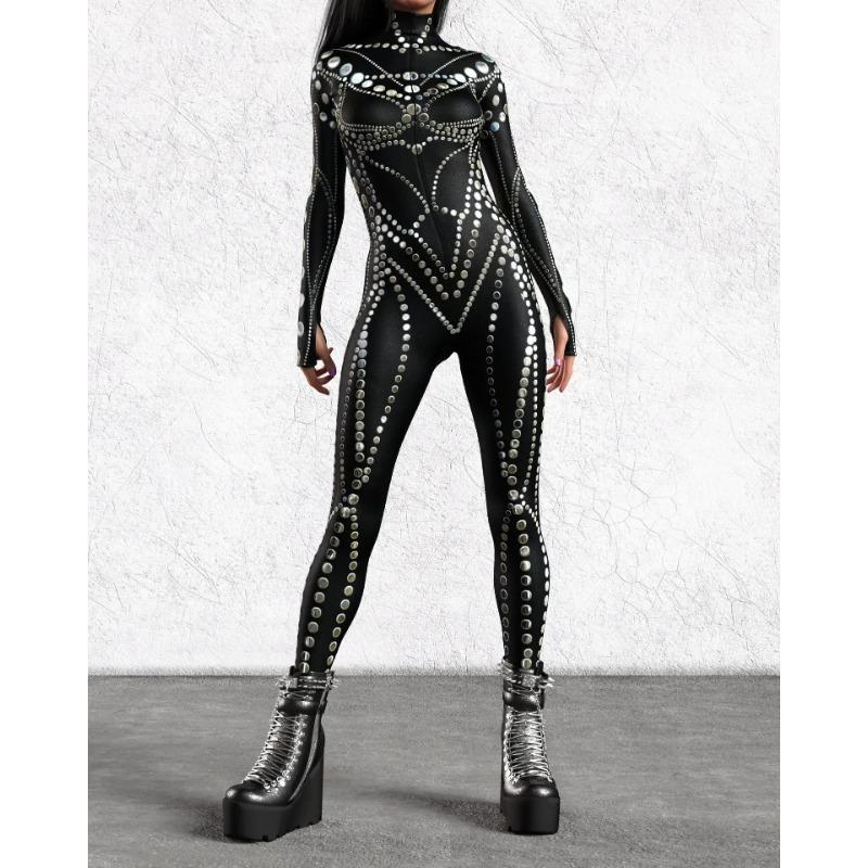 

Новый Хэллоуин Темный Симметричный 3D Печатный Комбинезон Взрослый Сексуальный Скелет Косплей Боди Вечеринка Сцена Показ Костюма Рейв Наряды M