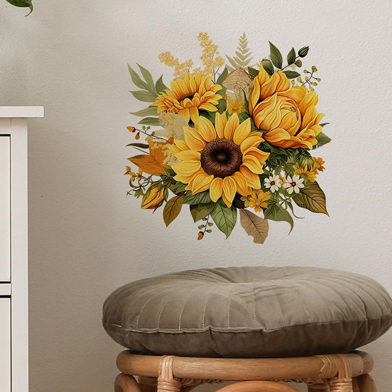 Sunflower Wall Sticker Hand Painted Removable Self Adhesive for Bedroom Living Room Furniture Decoration