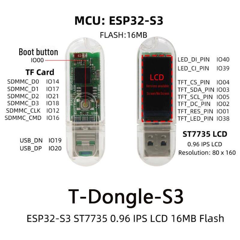 ESP32-S3 T-Dongle-S3 WiFi Board with 0.96" LCD and TF Card Slot