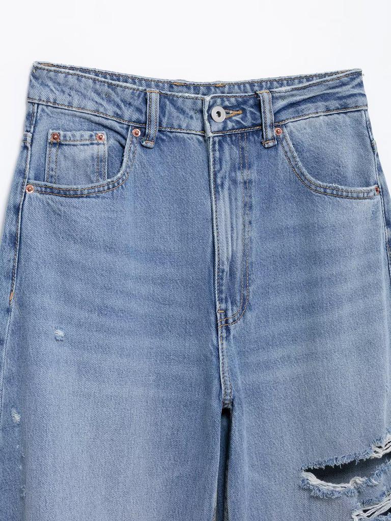 2025 Spring Women's European-American Ripped Loose Mid-Waist Jeans