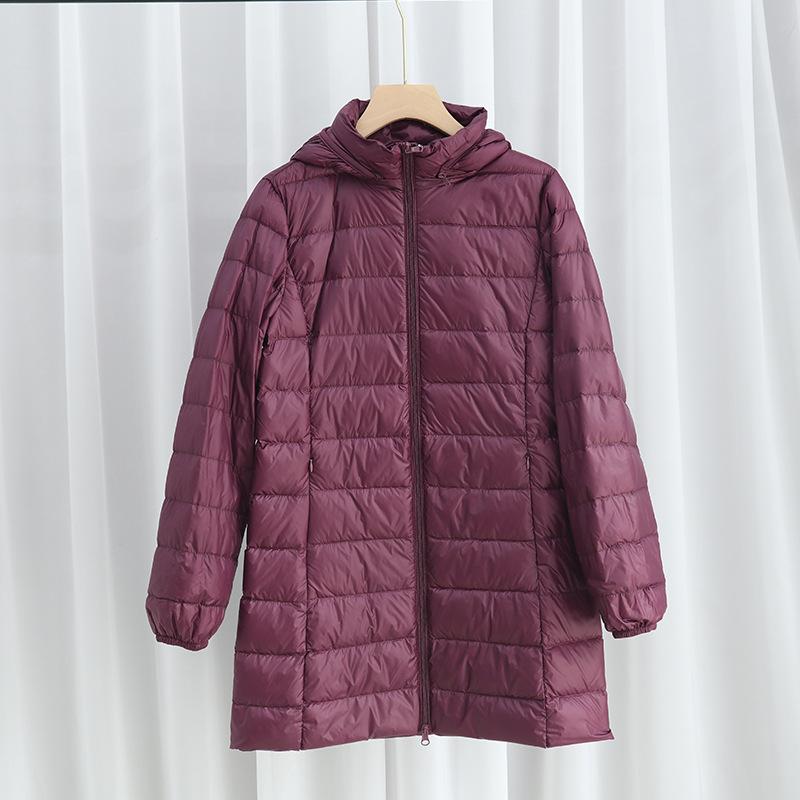 Light Down Jacket Women's Medium and Long Autumn and Winter New Korean Version Slim Fit Large Size Light Jacket Removal Cap