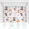 Cute Woodland Animals Leaves Baby Crib Sheet 52''x28'' Bear Raccoon Squirrel Deer Rabbit Hedgehog Owl Fitted Crib Cover for Boy Girl Nursery Crib