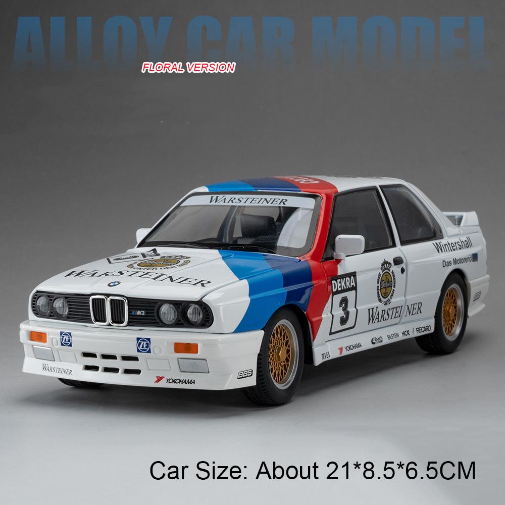 1:24 Scale GTR-R34 M3 Sports Car Model Toy Shock Absorption Pull Back Supercar Metal Body Sound Light Models Kids Presents