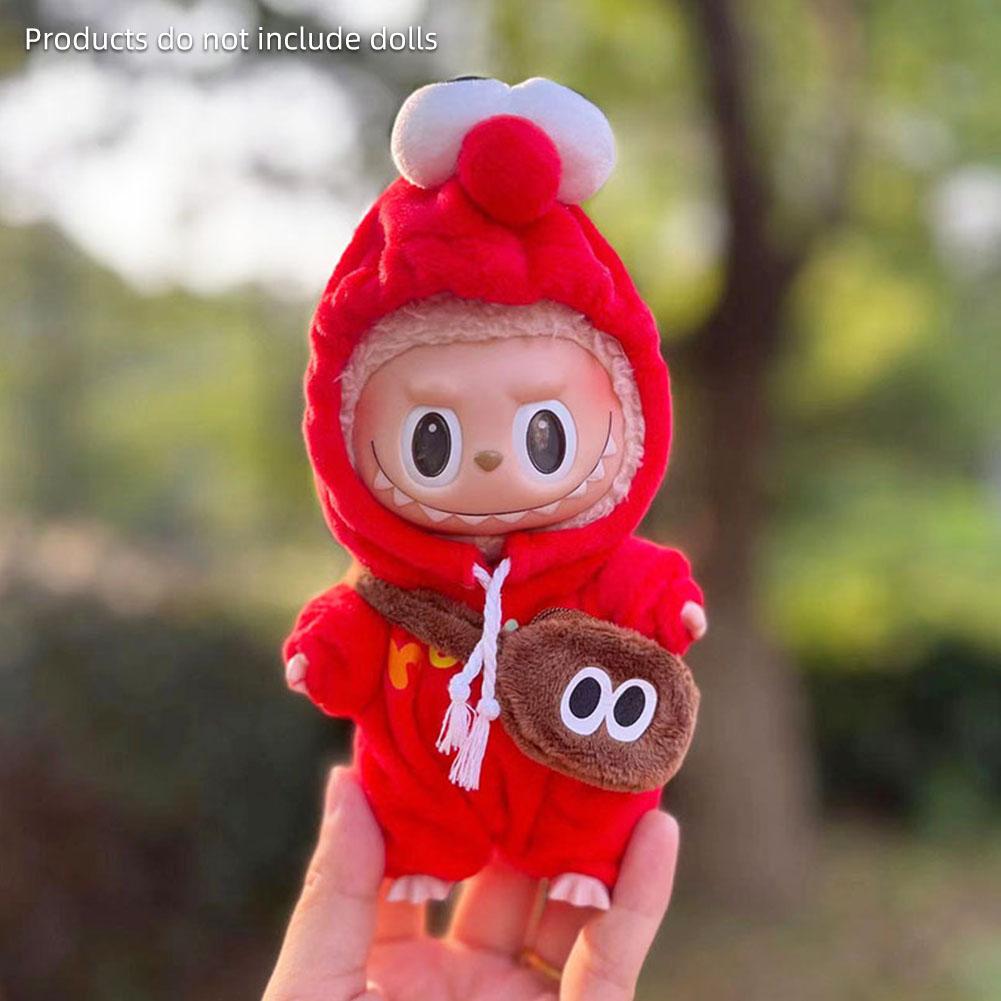 

Модный плюшевый комбинезон для куклы Лабубу, набор сумки кроссбоди, мини-милая кукла, сменная одежда для кукол, аксессуары для украшения кукол красный