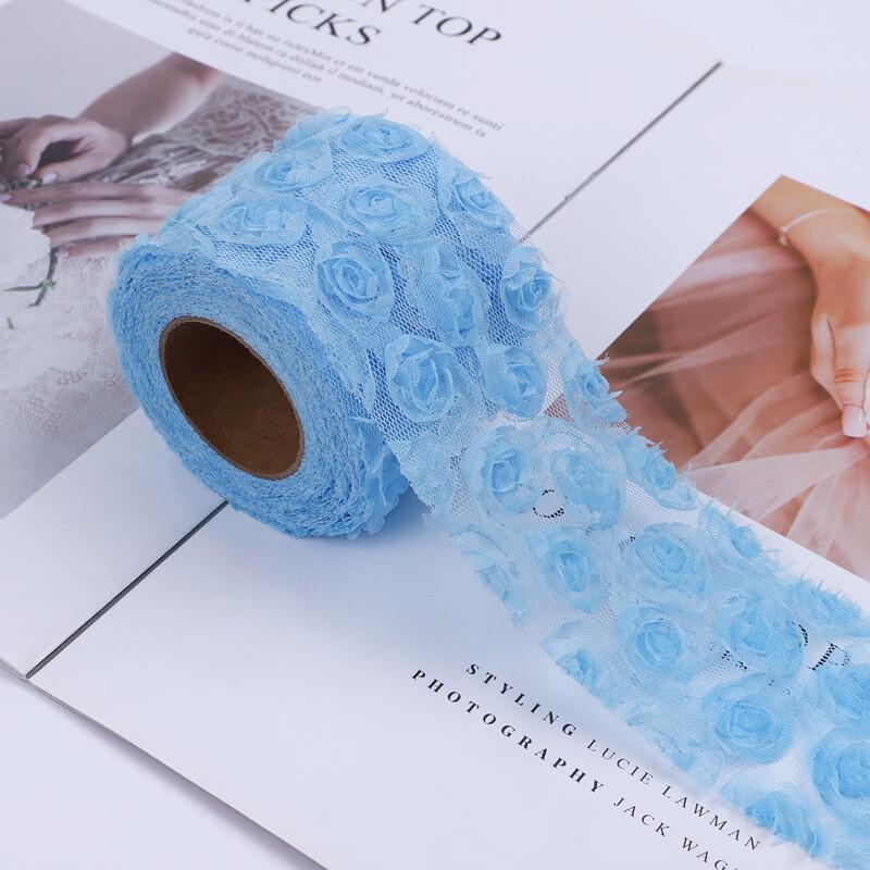 5Yards 3D Rose Flower Embroidered Lace Trim Ribbon Fabric DIY Clothing Accessorie Hand Sewn Wedding Headdress Bow