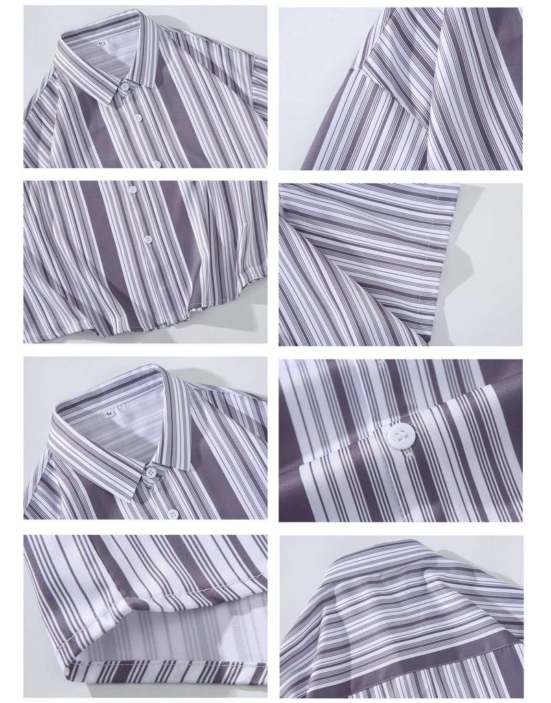 Tenflow Plus Size Casual Short Open Loose Cool for Summer Men's Shirt, Sleeve, Striped, Collar, Fit, (5XL, Coffee)