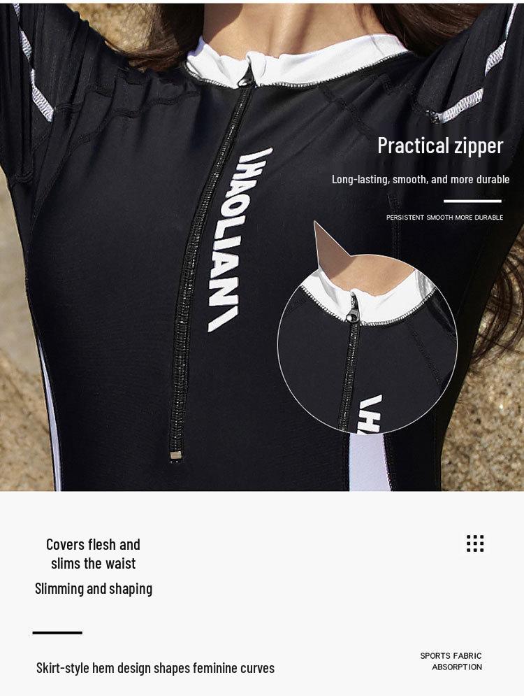 Women's Plus Size Full Body Swimsuit: Long Sleeve, Long Pants, Skirt Style for Sun Protection.