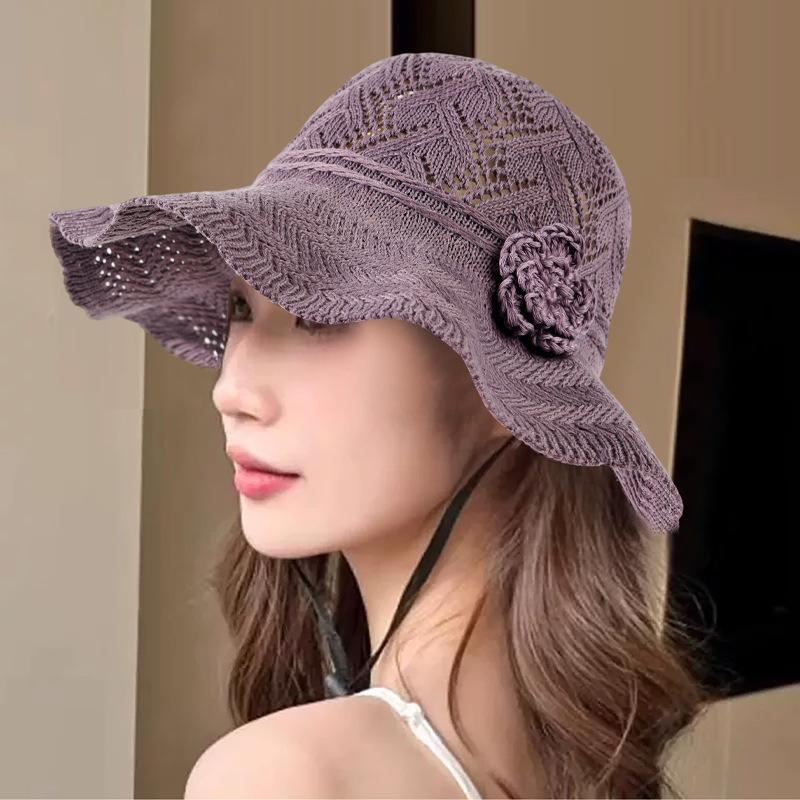 Summer outdoor foreign air breathable sunscreen bucket hat female Korean version big eaves show face small elegant versatile sun hat
