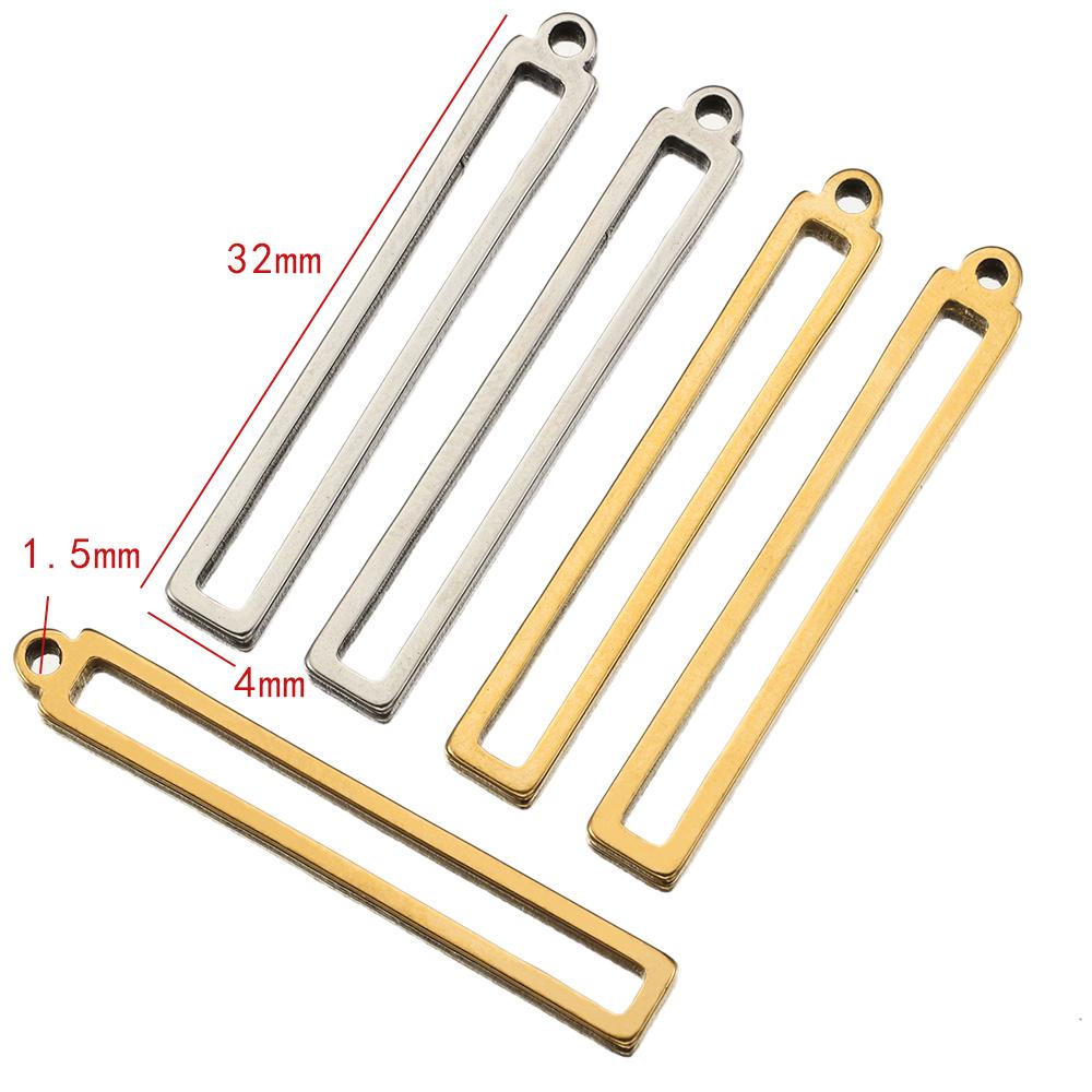 No Fade 10pcs 32mm Stainless Steel Hollow Rectangle Frame Charms Pendants for Earrings Necklace DIY Jewelry Making Wholesale