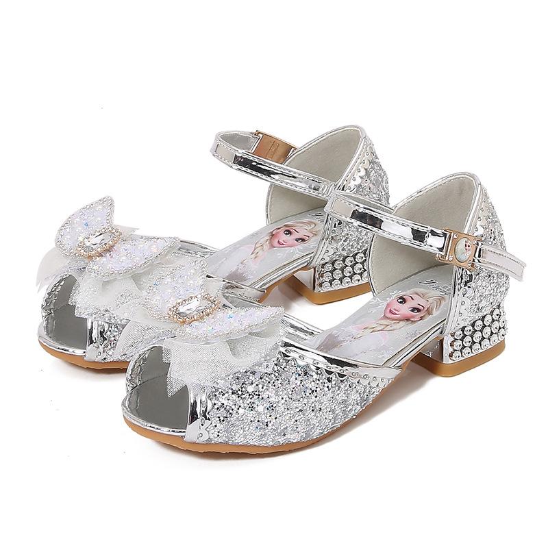 

Girls High Heels Summer Sandals Princess Elsa Shoes Children s Sequined Crystal Shoes Fashion Soft Sole Classmate Summer Shoes 37 yards/inner length 22.5cm срібний
