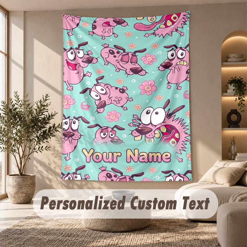 Tapestry Custom Name Text, Wall Hanging Tapestry Home Room DecorCourage the Cowardly Dog