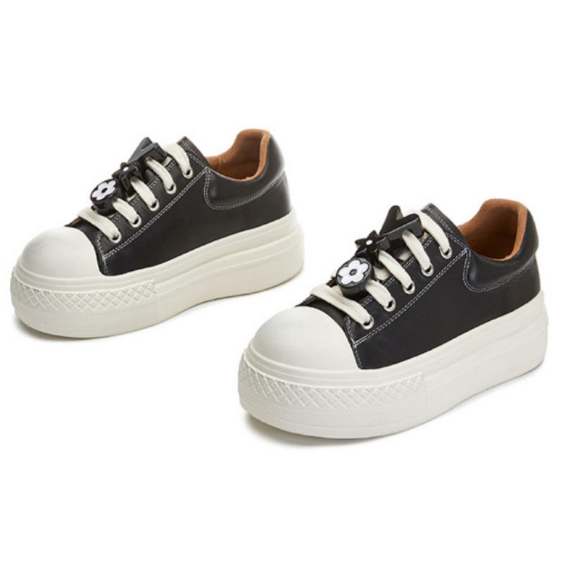 Первый слой из коровьей кожи Ula Grass стелька из свиной кожи маленькие белые туфли универсальные туфли с толстой подошвой и увеличенным голенищем 35 чёрный 4489₽