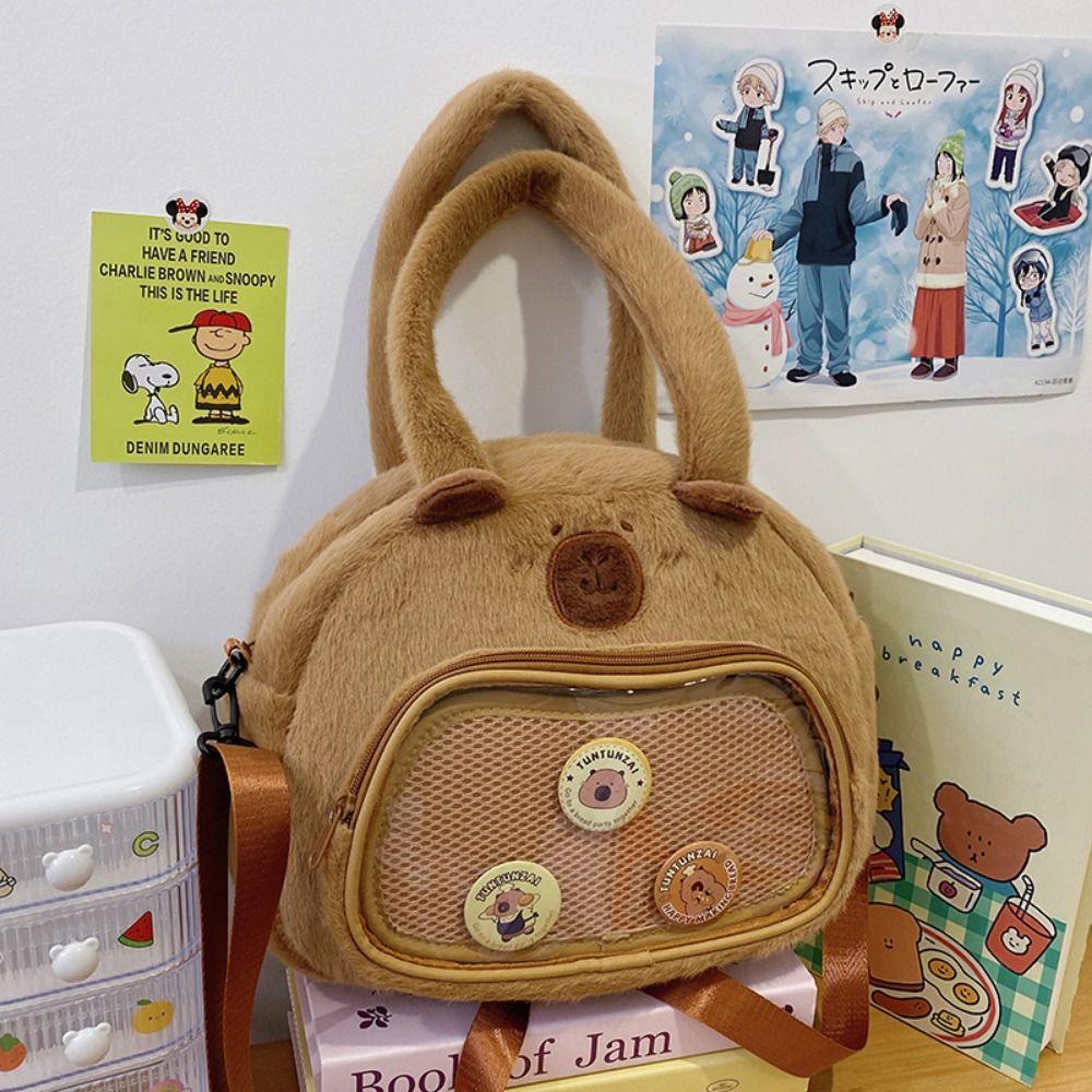 

Transparent Layer Capybara Plush Backpack Handheld Capacity Ita Bag Female Lady Girl коричневий