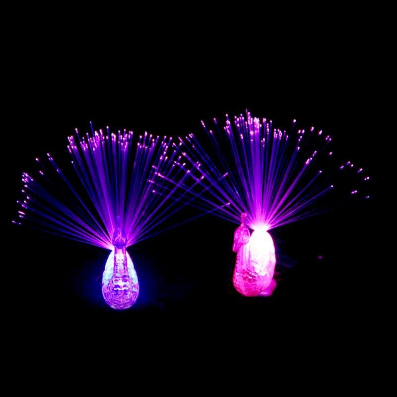 LED Peacock Finger Ring Lights Fiber Optic Lamp Change Color Intelligence Toys for Children Gift