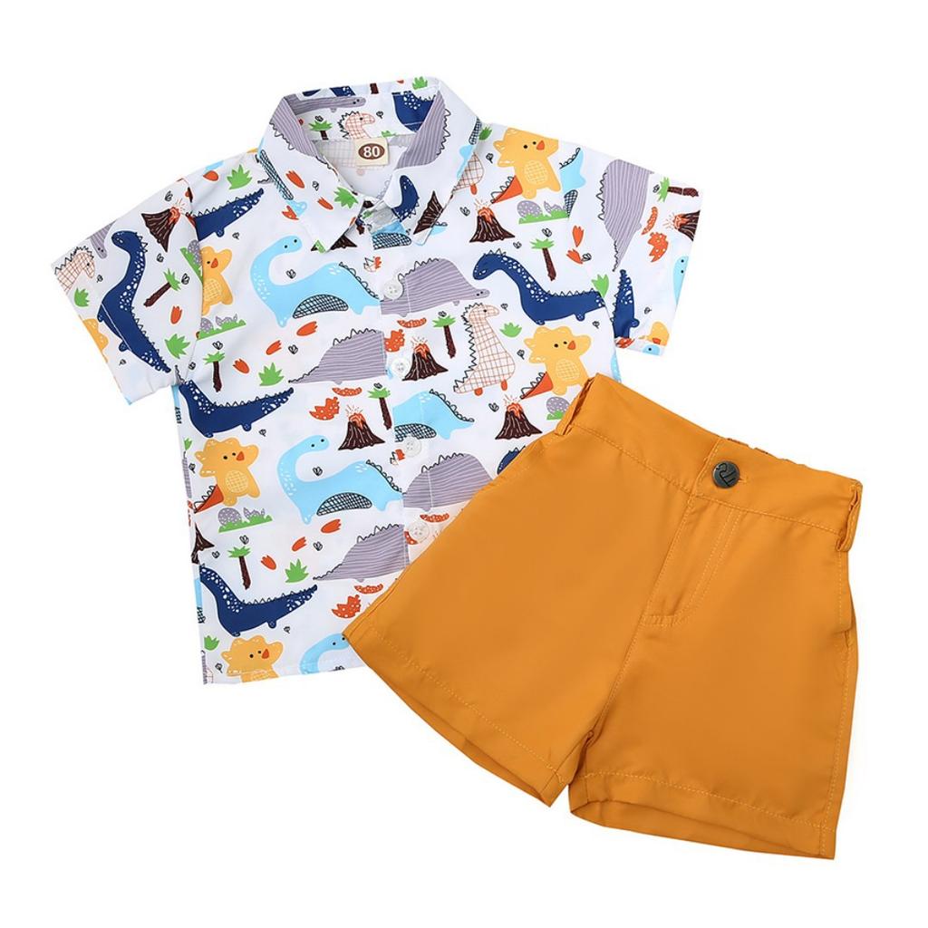 Kids Dinosaur Shirt Set Summer Boys Casual Short-sleeved Shorts Solid Color Set
