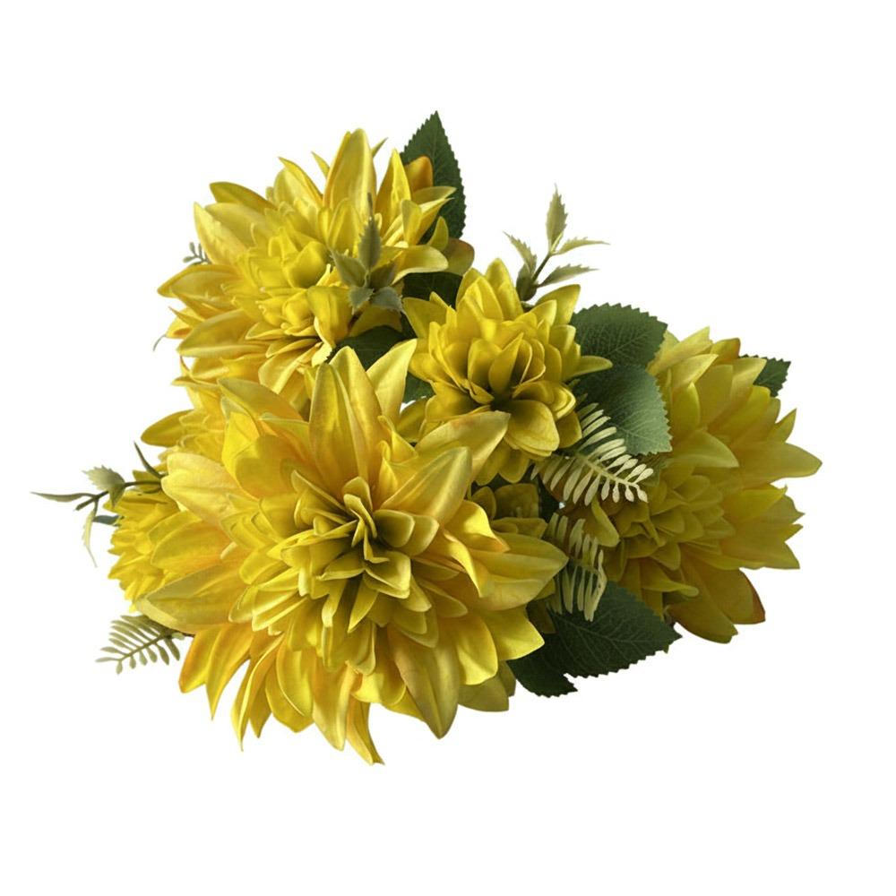 

Dahlia Rose Daisy Artificial Flowers Green Leaves Silk Petals Simulation Flower DIY Multicolor Faux Flower Festival Celebration жовтий
