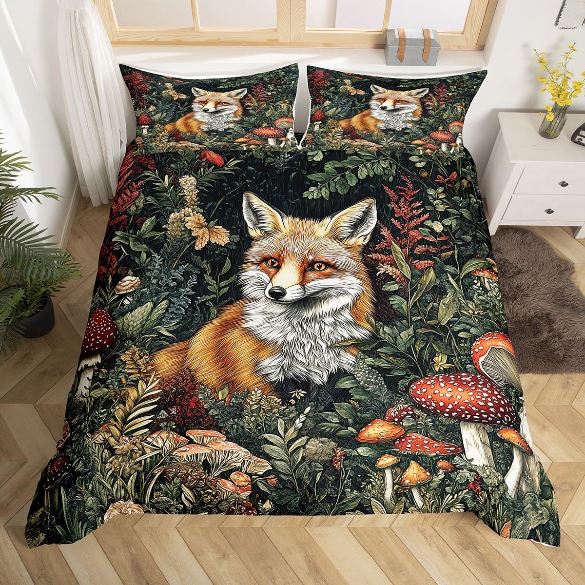 

Fox Print Soft Duvet Cover Twin Quen Lovely Animal Beding Set Wodlplus Fox Warm Comforter Cover Polyester Comfortable Quilt Cover featuring 2 Pilow 100*200cm Single
