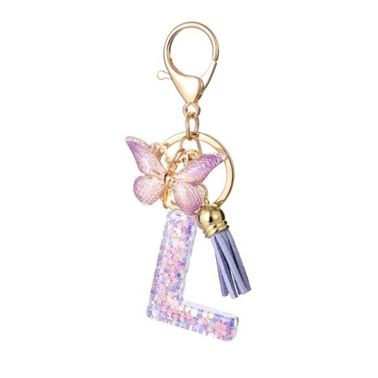 Purple Series Keychain Pendant Sequins Star Initial Letter Key Chain