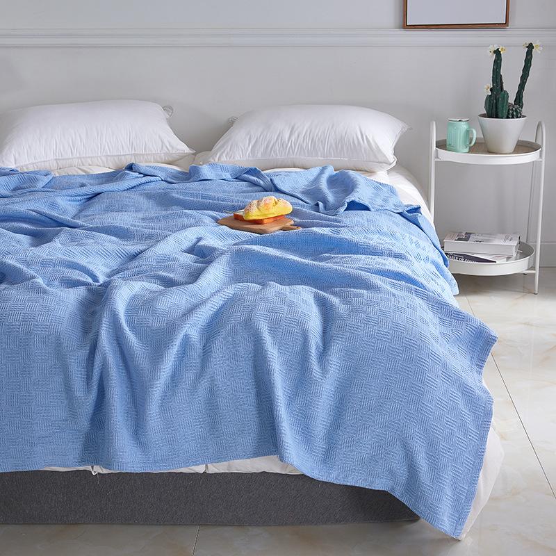 

Однотонное 100% хлопковое марлевое вязаное одеяло, универсальное для четырех сезонов, с сеткой «тысяча птиц», двухслойное одеяло, одеяло для сна в офисе 100x150cm 1pcs