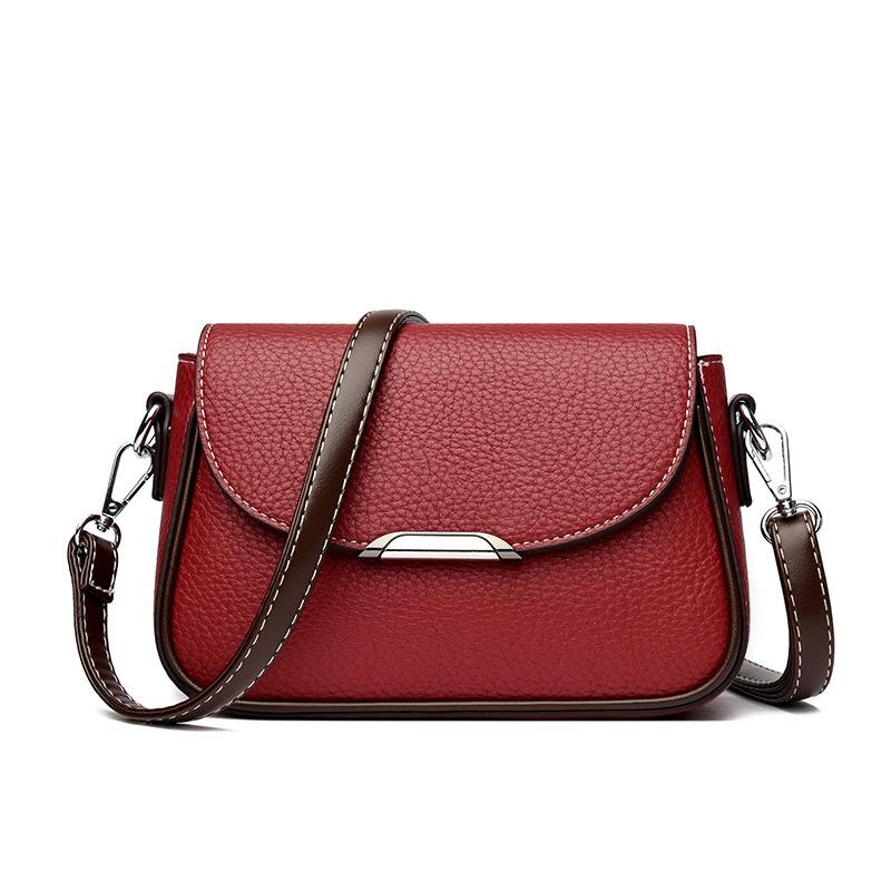 Fashion Soft Leather Texture Small Square Bag Women's New Simple Temperament Versatile Shoulder Bag Retro Contrasting Color Commuter Messenger Bag