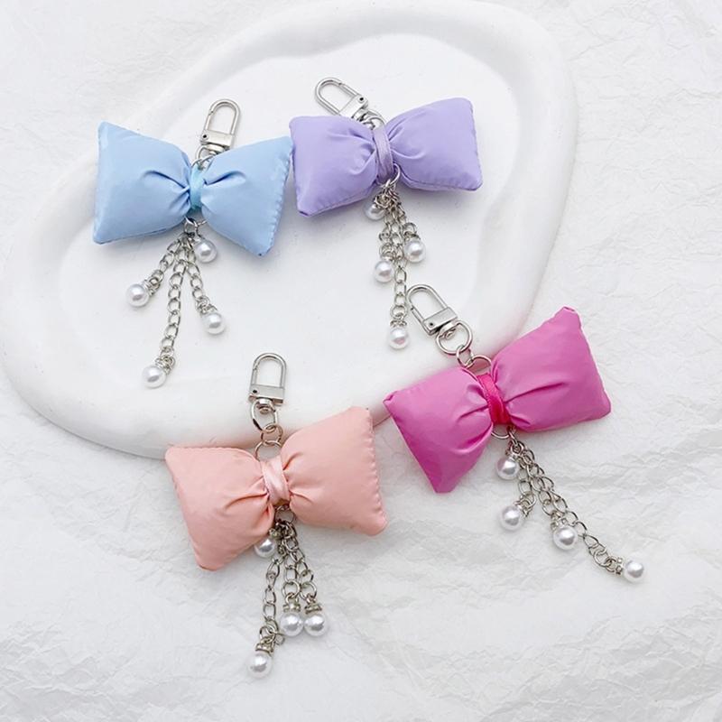 Cute Bowknot Pearl Chain Keychain Pendant Lovely Hanging Decorations Keyring Charm for Purse Bag Backpack Handbag
