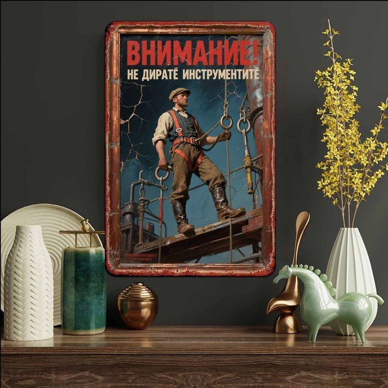 Vintage Garden Tools Metal Painting for Balcony Garage & Garden Decor