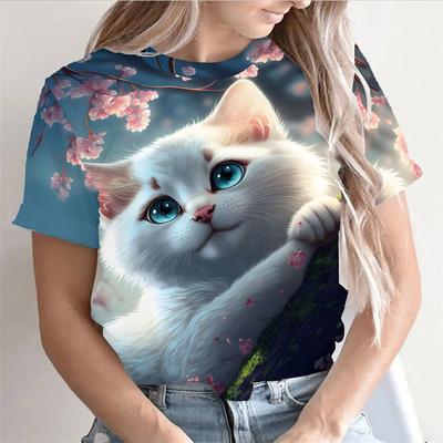 Cute Animal Pattern T Shirt For Women Cartoon Cat 3D Printed Tees Summer Loose Tops Short Sleeve Round Neck T-Shirts Streetwear