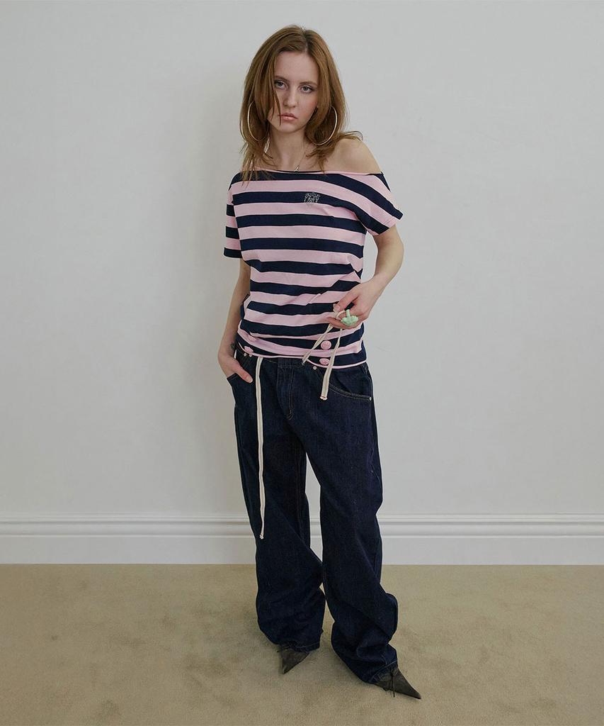 SCULPTOR Button Stripe Tee Pink