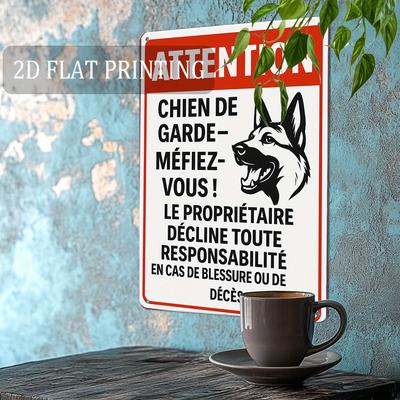 Attention Chien De Garde Vintage Metal Tin Sign Retro French Beware Of Guard Dog Warning Wall Art Decor Rustic Property Securi