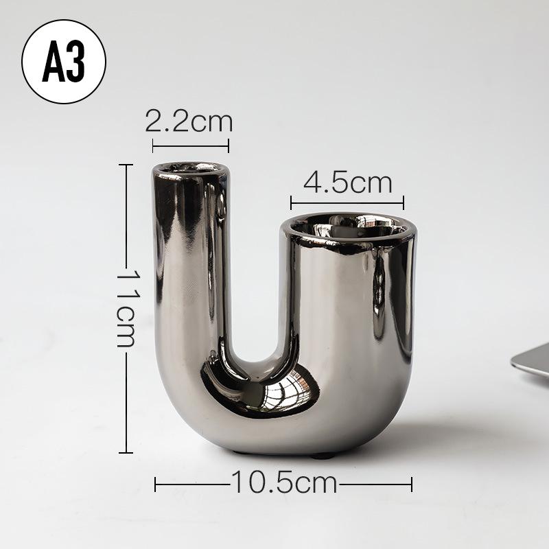 Luxury Electroplating Silver Candlestick Holder Modern Living Room Office Art Decoration Creative Ceramic Cylinder Candle Holder