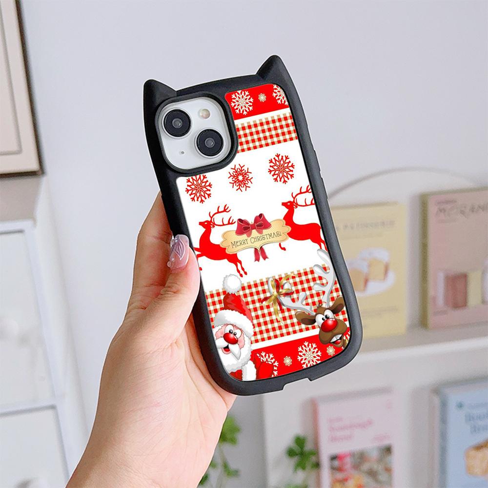 

Мягкий чехол для телефона с кошачьими ушками для iPhone 16 15 14 13 12 11 Pro Max TPU Anti-Drop Прозрачная акриловая задняя крышка NY39 Новый год Счастливого Рождества Санта-Клаус for iPhone 16 Pro Max