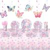 Butterfly Party Supplies Disposable Tableware for Girl Birthday Party Paper Plates Cups Cake Topper Baby Shower Baptism Decor