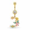 Golden Zircon Belly Button Rings Stainless Steel Long Pendant Women Charming Navel Jewelry Daily Wear Belly Button Rings